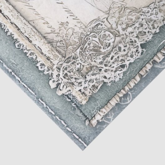 Faux Denim & Lace Fantasy Muis Decoupage Tissuepapier (Detail)