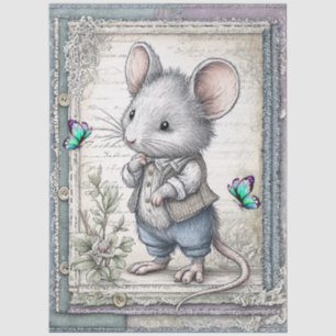 Faux Denim & Lace Fantasy Muis Decoupage Tissuepapier