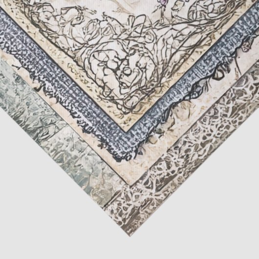 Faux Denim & Lace Fantasy Paddenstoel Decoupage Tissuepapier (Detail)