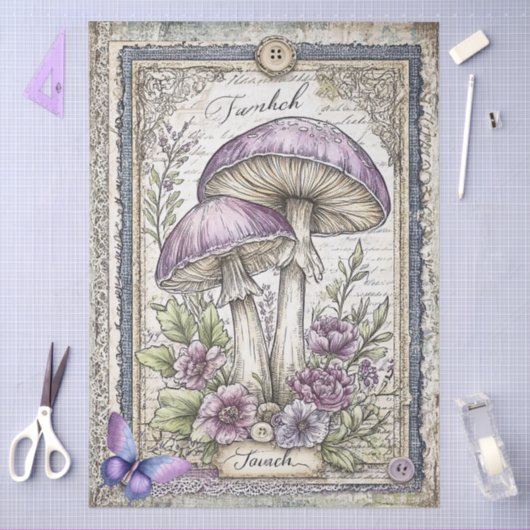 Faux Denim & Lace Fantasy Paddenstoel Decoupage Tissuepapier (Craft)