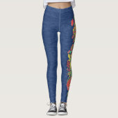 Faux Denim met Floral Panel Design Leggings (Voorkant)