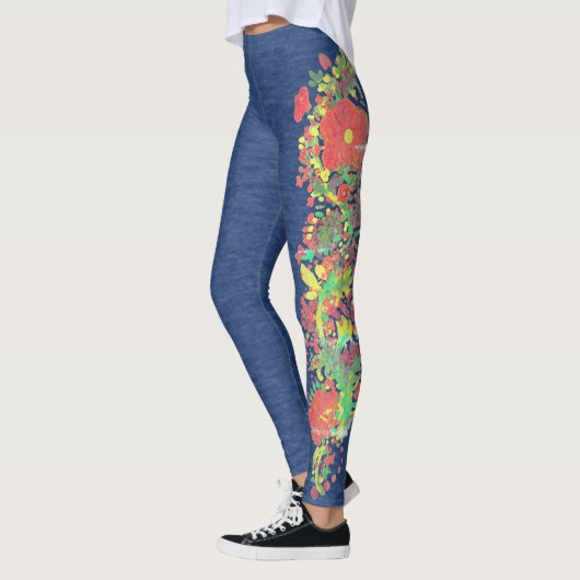 Faux Denim met Floral Panel Design Leggings (Links)