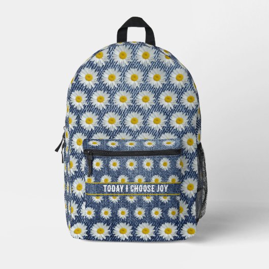 Faux denim met madeliefjes print gesneden naairugz bedrukte rugzak (Voorkant)