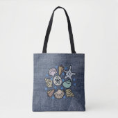 Faux Denim Patchwork Seashell Kunsttas Tote Bag (Voorkant)