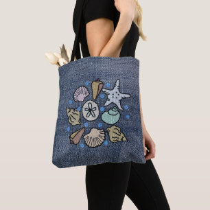 Faux Denim Patchwork Seashell Kunsttas Tote Bag