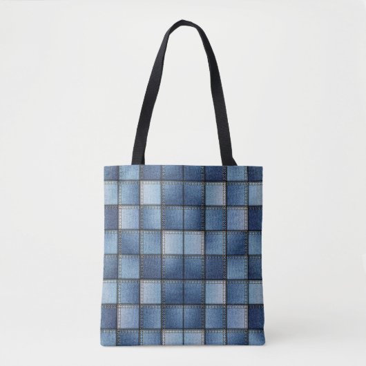 Faux Denim Patchwork Tote Bag (Voorkant)