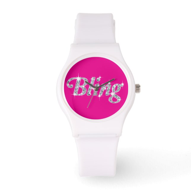 Faux diamant op roze Bling design Watch Horloge (Voorkant)
