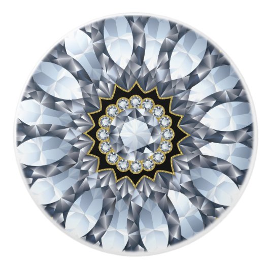 Faux diamanten & zwart geometrisch patroon keramische knop (Voorkant)