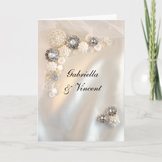 Faux Diamond and White Pearl Buttonnen Wedding (Voorkant)