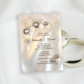 Faux Diamond and White Pearl Buttonnen Wedding Kaart