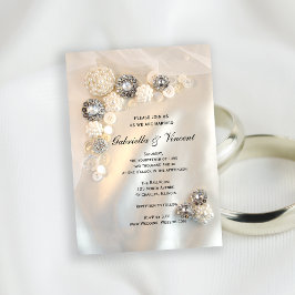 Faux Diamond and White Pearl Buttonnen Wedding Kaart