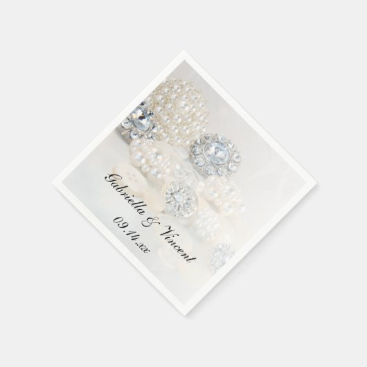 Faux Diamond and White Pearl Buttonnen Wedding Servetten (Hoek)