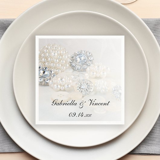 Faux Diamond and White Pearl Buttonnen Wedding Servetten