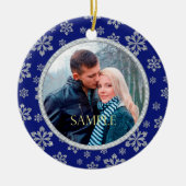Faux Diamond Blue Snowflake Lijst Keramisch Ornament (Voorkant)