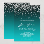 Faux Diamond Dark Turquoise Gradient 21st Birthday Kaart (Voorkant / Achterkant)