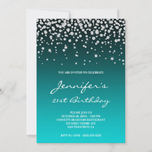 Faux Diamond Dark Turquoise Gradient 21st Birthday Kaart