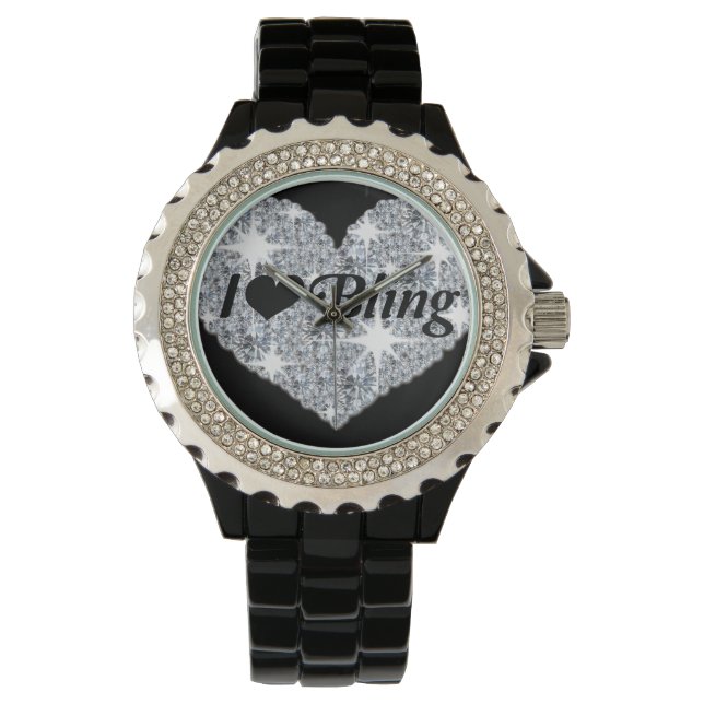 Faux Diamond Heart 'I love bling'-horloge Horloge (Voorkant)