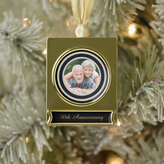 Faux Diamond Lijst Golden Wedding Jubileum Verguld Banner Ornament (Boom)