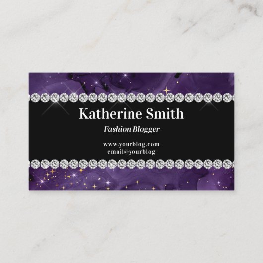 Faux Diamond Rhinestone Paarse Celestial Visitekaartje (Voorkant)