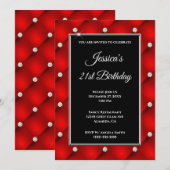 Faux Diamond Tufted Bright Red 21st Birthday Kaart (Voorkant / Achterkant)