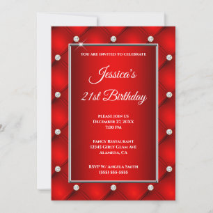 Faux Diamond Tufted Bright Red Ombre 21st Birthday Kaart