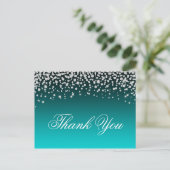 Faux Diamonds Blauwgroen en Turquoise Ombre bedank Briefkaart (Staand voorkant)