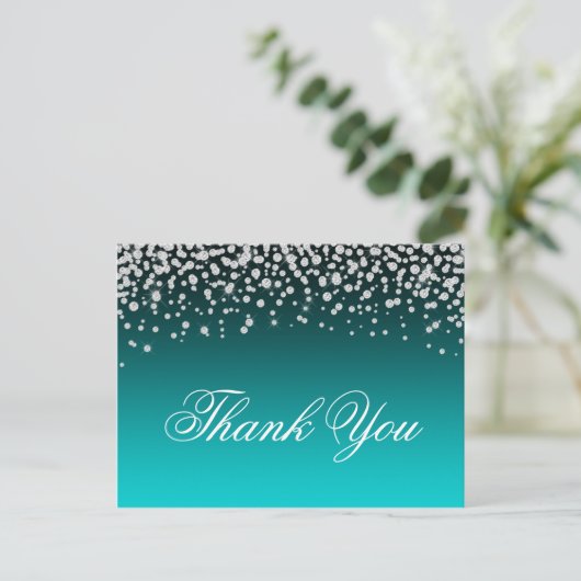 Faux Diamonds Blauwgroen en Turquoise Ombre bedank Briefkaart (Staand voorkant)