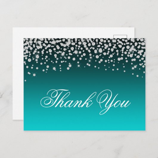 Faux Diamonds Blauwgroen en Turquoise Ombre bedank Briefkaart (Voorkant / Achterkant)