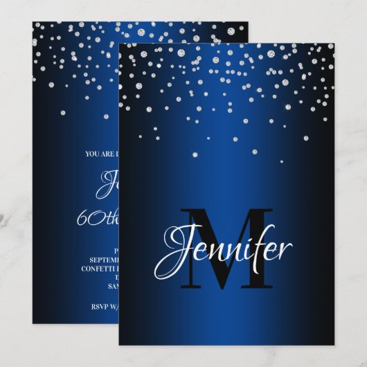 Faux Diamonds en Blue Ombre 60th Birthday Kaart (Voorkant / Achterkant)