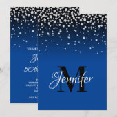 Faux Diamonds en Bright Blue Ombre 50th Birthday Kaart (Voorkant / Achterkant)