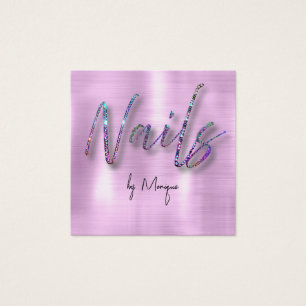 Faux Diamonds Holographic Nails Visitekaartje