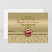 Faux Donker Ruby Rood Edelsteen Metallic Goud Dama Briefkaart (Voorkant / Achterkant)