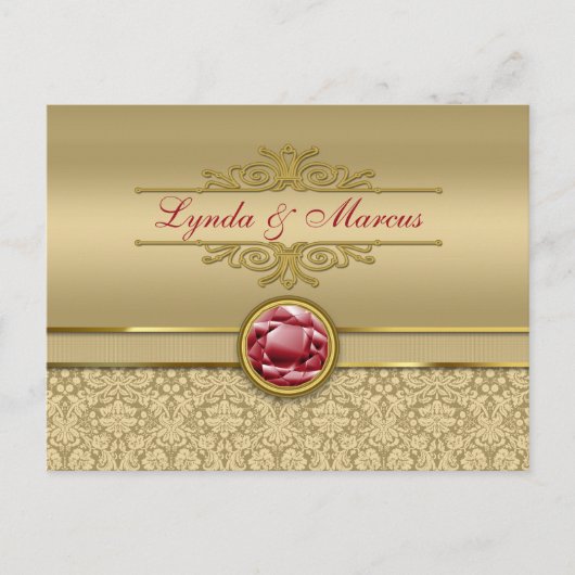 Faux Donker Ruby Rood Edelsteen Metallic Goud Dama Briefkaart (Voorkant)