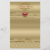Faux Donker Ruby Rood Edelsteen Metallic Goud Dama Briefpapier (Voorkant)