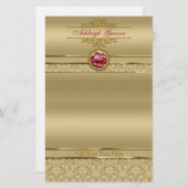 Faux Donker Ruby Rood Edelsteen Metallic Goud Dama Briefpapier (Voorkant / Achterkant)