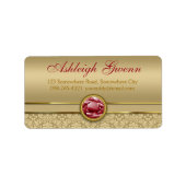 Faux Donker Ruby Rood Edelsteen Metallic Goud Dama Etiket (Voorkant)