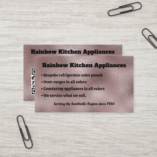 Faux donkerroze metallic visitekaartje (Voorkant / Achterkant in situ)