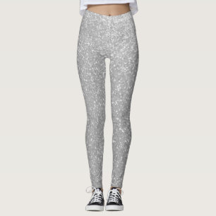 Faux dunne zilveren glitter bedrukte smokstrips leggings
