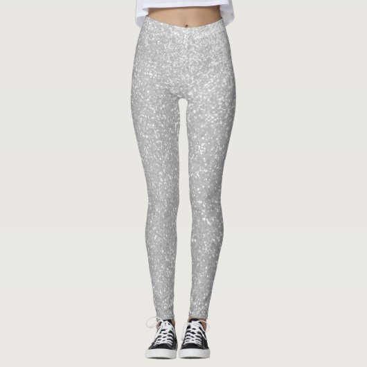 Faux dunne zilveren glitter bedrukte smokstrips leggings (Voorkant)