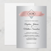 Faux Dusty Roos Gouden Folie Zilver Monogram Bruil Kaart (Voorkant / Achterkant)