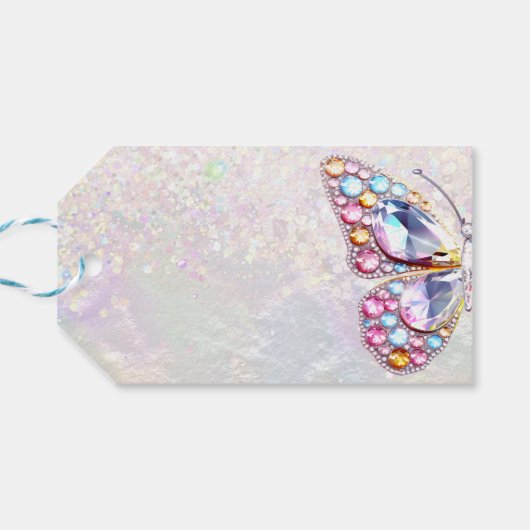 Faux edelstenen vlinder cadeau labels cadeaulabel (Achterkant Horizontaal)
