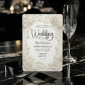 Faux Embossed 3D Cream Rose Bas Relief Wedding  Kaart