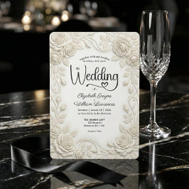Faux Embossed 3D Cream Rose Bas Relief Wedding  Kaart