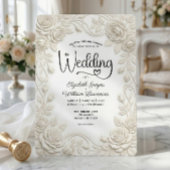 Faux Embossed 3D Cream Rose Bas Relief Wedding  Kaart