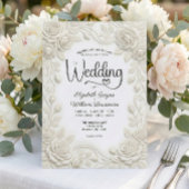 Faux Embossed 3D Cream Rose Bas Relief Wedding  Kaart
