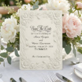 Faux Embossed 3D Floral Cream Relief Effect Save The Date