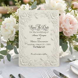 Faux Embossed 3D Floral Cream Relief Effect Save The Date