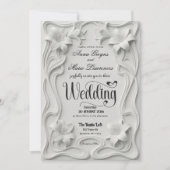 Faux Embossed 3D Floral Frame Pearl Wedding  Kaart (Voorkant)