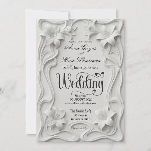 Faux Embossed 3D Floral Frame Pearl Wedding  Kaart (Voorkant)