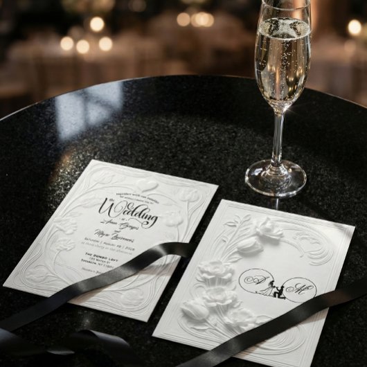 Faux Embossed 3D Relief Floral Formal Wedding Kaart